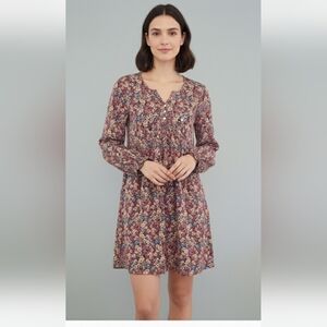 Anna-kaci Long Sleeve Red, Yellow & Blue Fliral Dress with Bishop Sleeves Size S